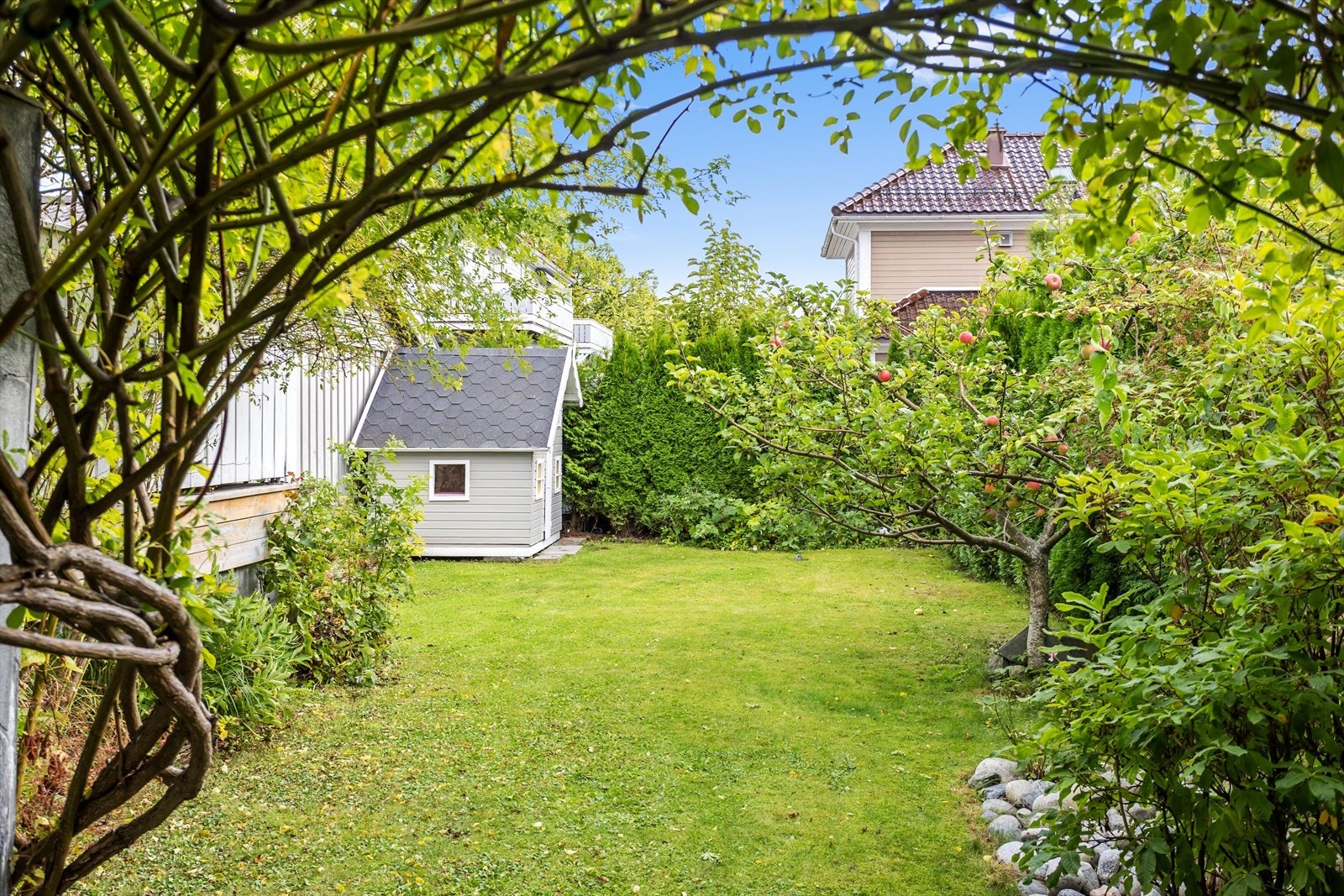 Idyllisk hage, lunt og solrikt. Galleribilde