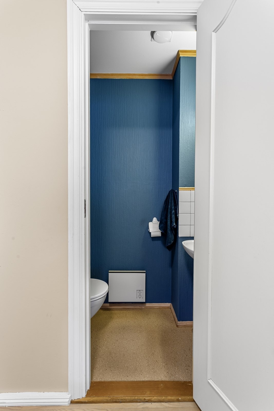 Ekstra wc-rom med vegghengt servant og gulvstående toalett Galleribilde