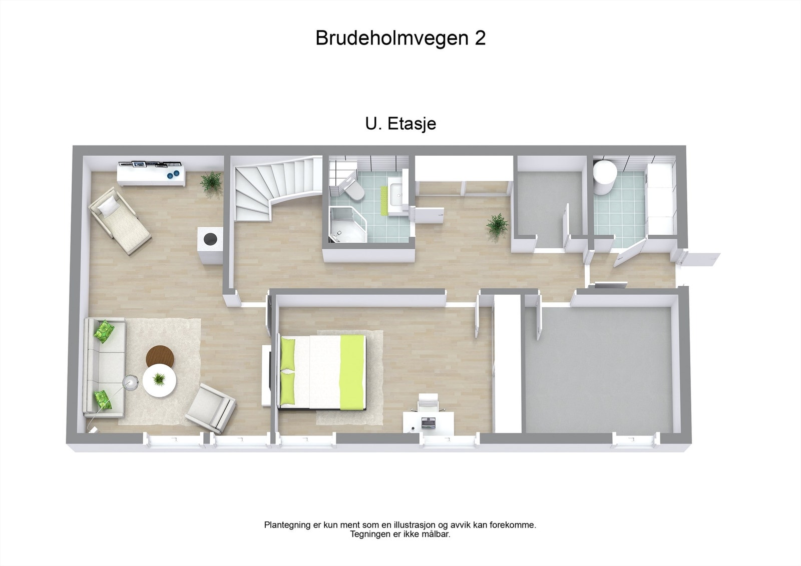 3 D plantegning underetasje Galleribilde