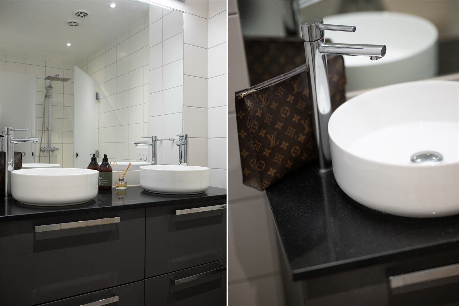 Glatt baderomsinnredning og speil med belysning Galleribilde