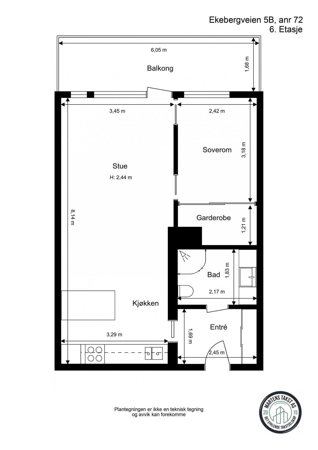Plantegning - Leiligheten ligger i 6.etasje. Galleribilde