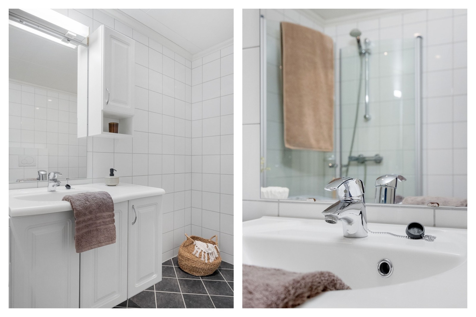 Rommet inneholder innredning med servant, toalett og dusjhjørne Galleribilde