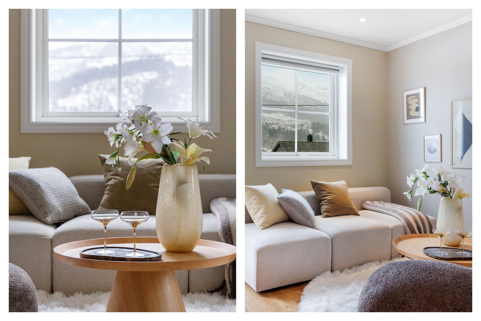 Stuen er malt i tidsriktige farger og oppleves som lys og innbydende Galleribilde