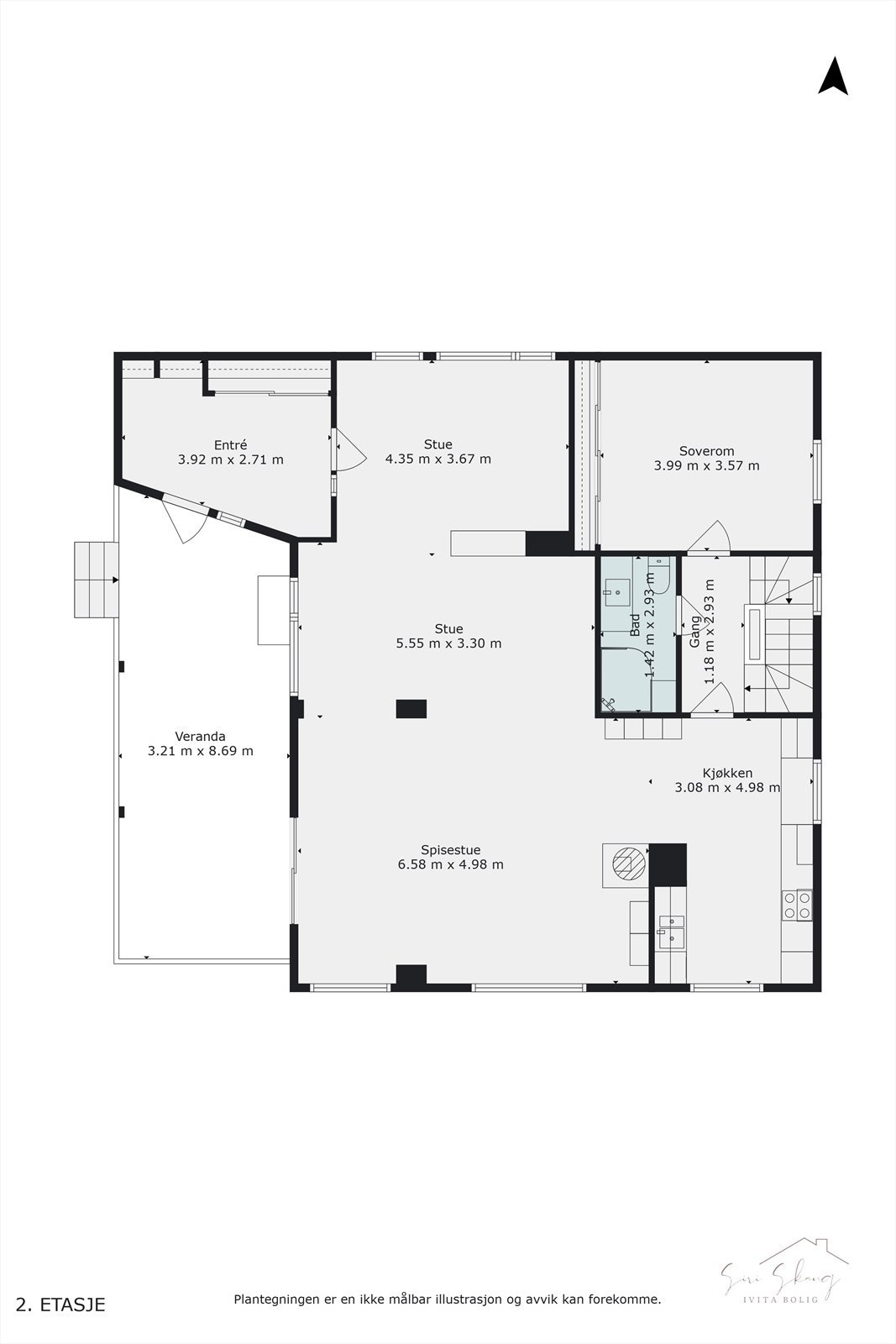 Plantegning i 2D av u.etg. Legg merke til uinnredet kjellerrom, der det er både lagt klart mtp. vann og avløp. Kan være en fremtidig hybel, ekstra stue med stort bad, eller stor kjellerstue m.m. Galleribilde