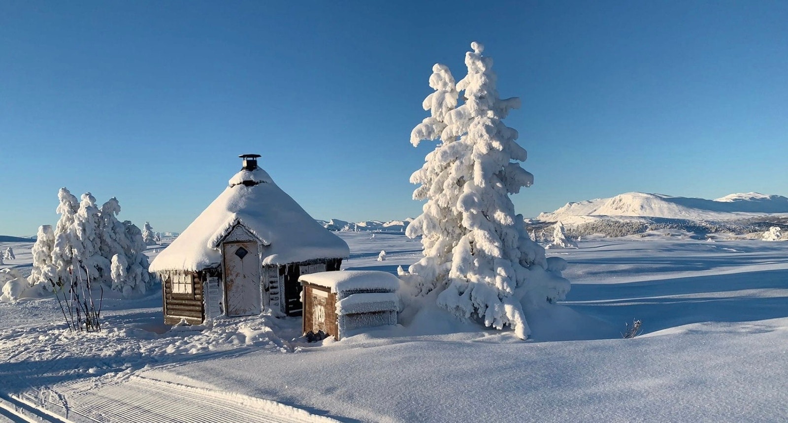 Langrennsløypene går rett bak hytta så her er det ski inn/ski ut. Galleribilde