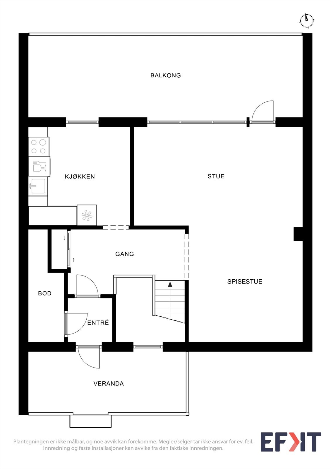 Hovedetasjen har en god planløsning med entré, kjøkken og en romslig stue/spisestue. Galleribilde