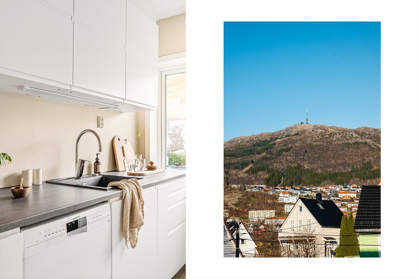 Nydelig utsikt mot Ulrikens topp fra kjøkkenvinduet. Galleribilde