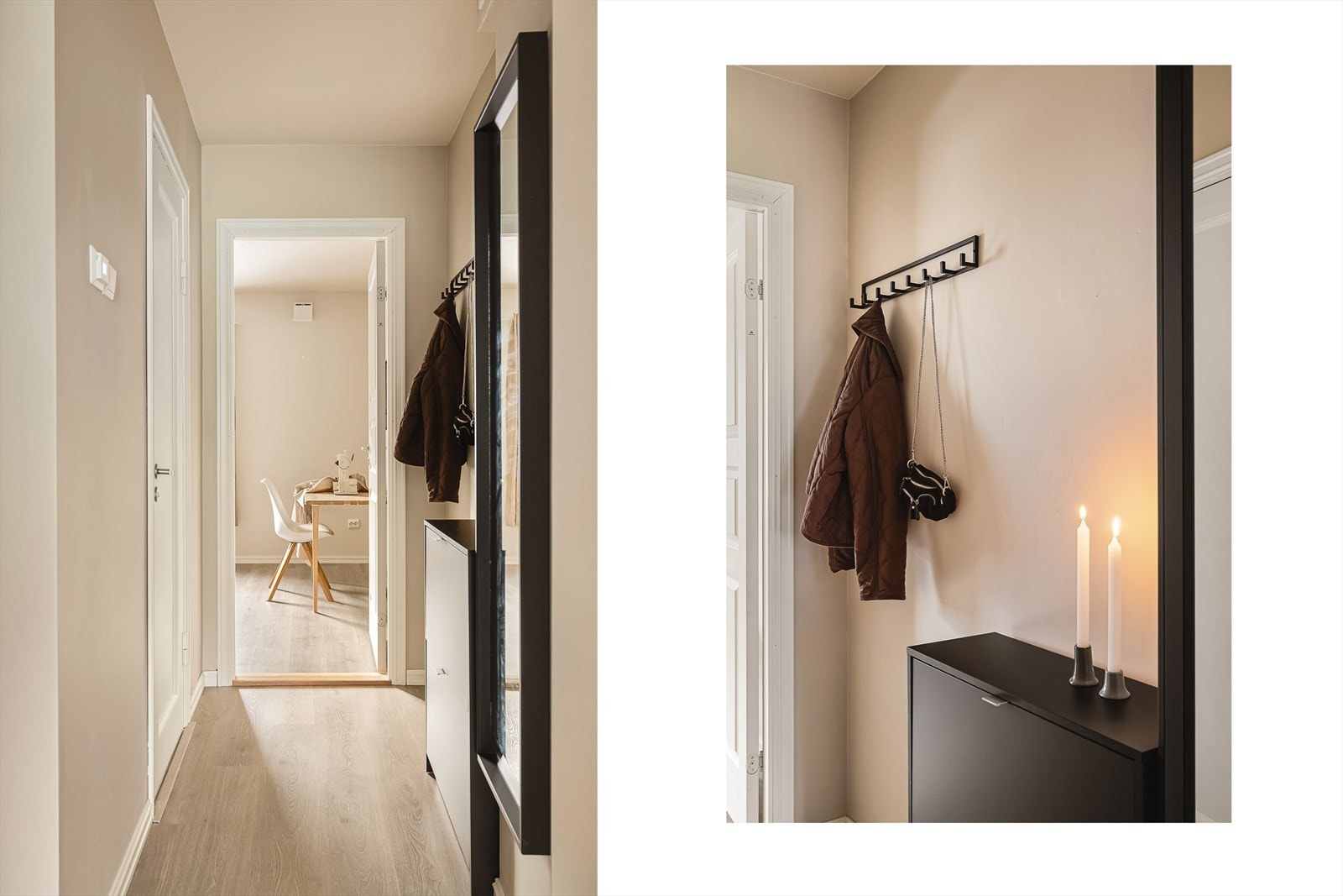 I gangen er det god plass til oppheng av yttertøy, innredet med skoskap. Her er også skap med oppheng. Galleribilde