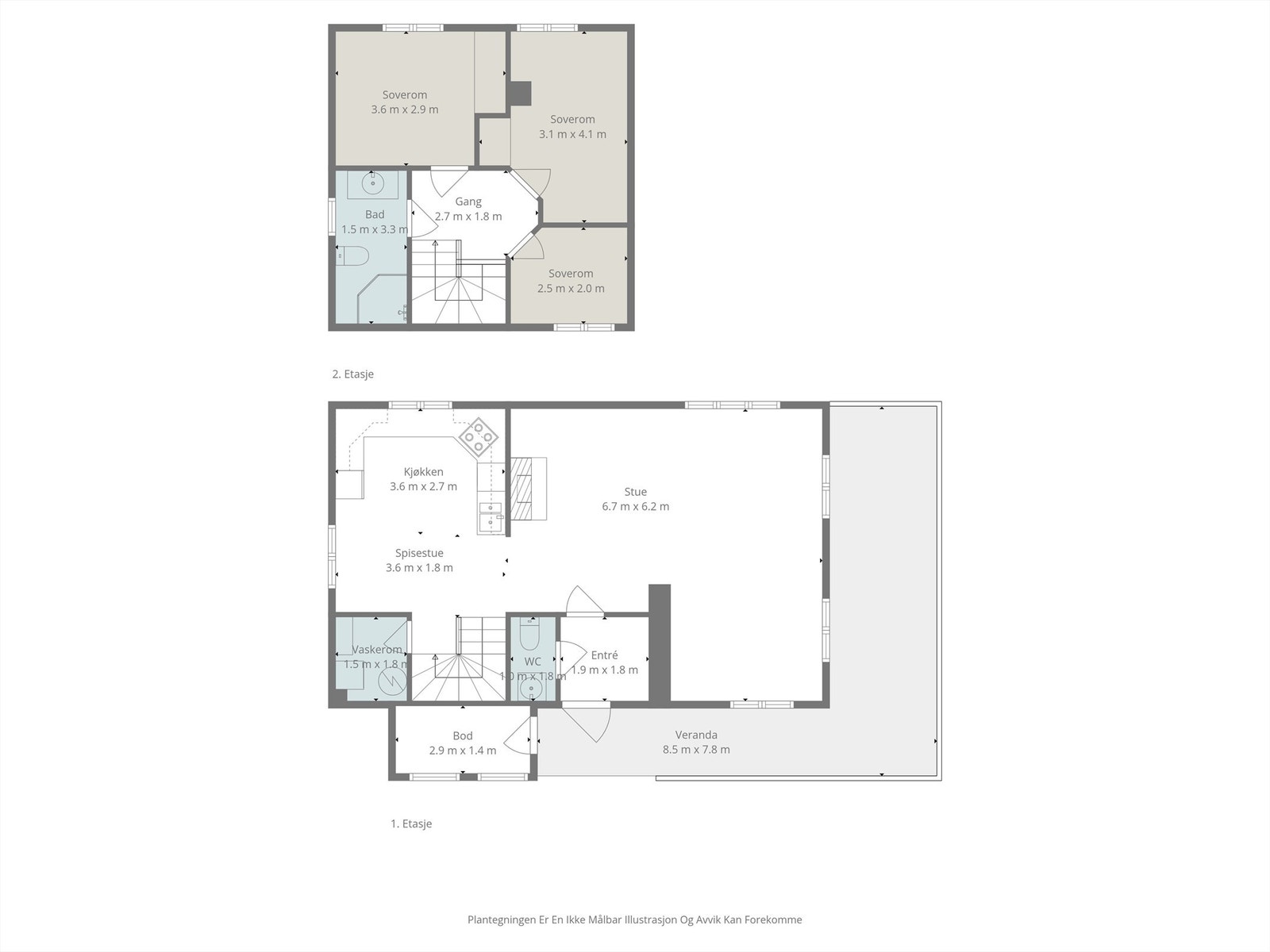 Plantegning av etasje 1 og 2 Galleribilde