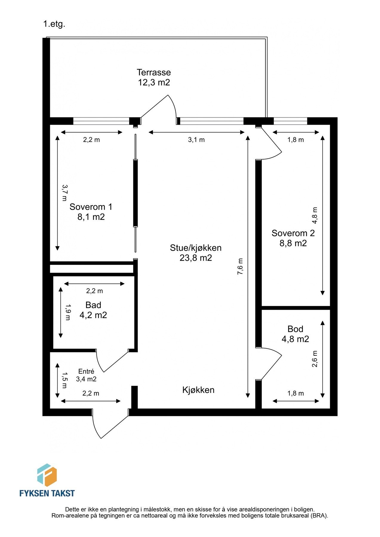 Målsatt plantegning. Galleribilde