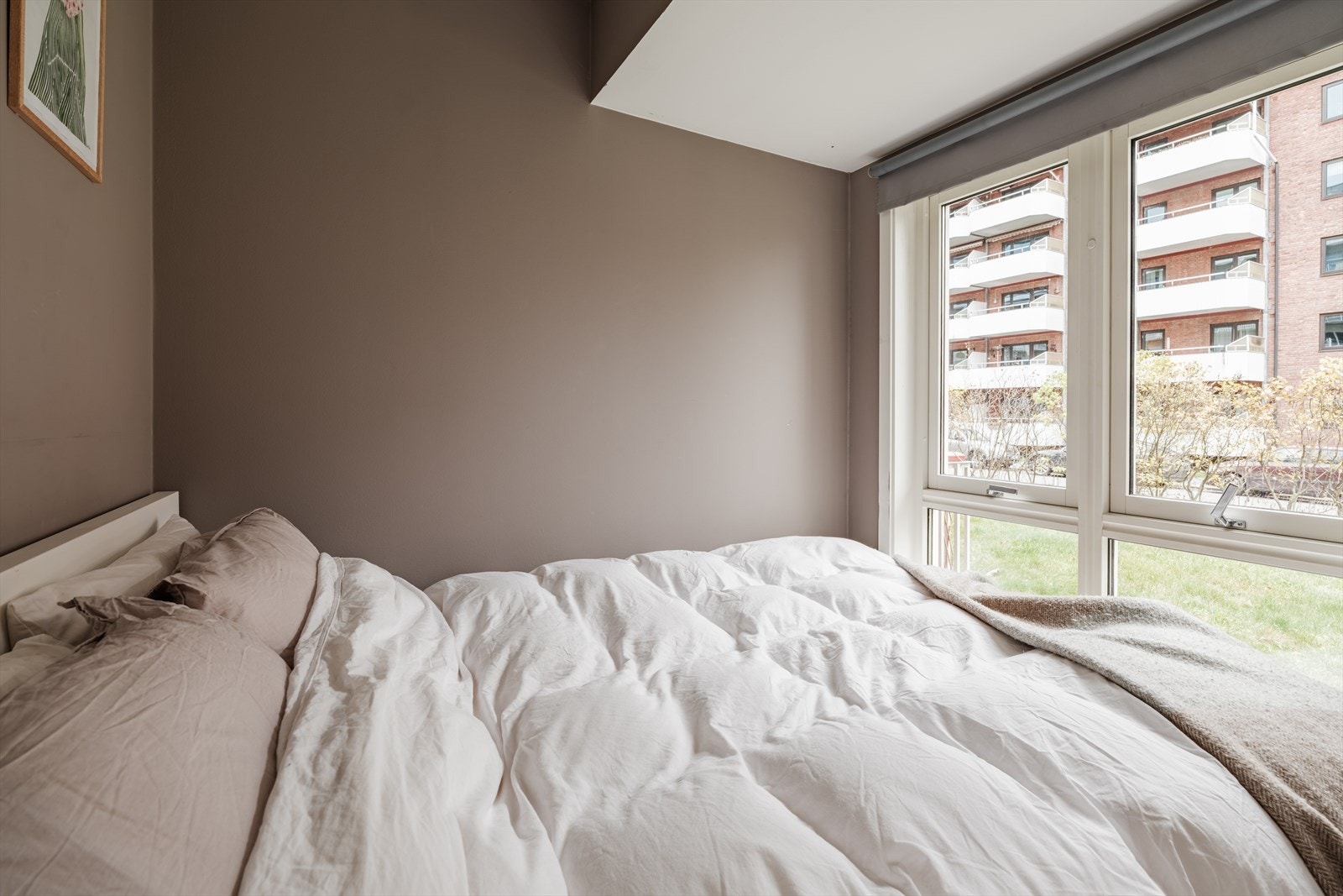 Lun sovealkove med store vindusflater og plass til dobbeltseng. Galleribilde