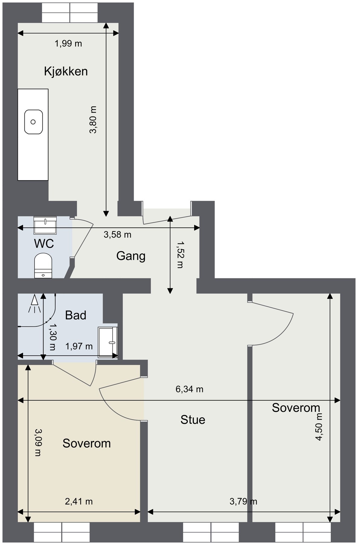 Alternativ planløsning med to soverom. Galleribilde