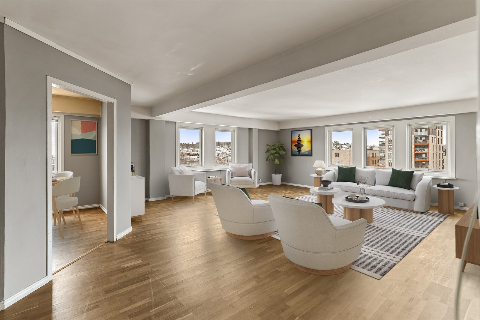 En stor og romslig leilighet i 6.etasje med flott utsikt over sentrum og sjøen (bilde er digitalt stylet) Galleribilde