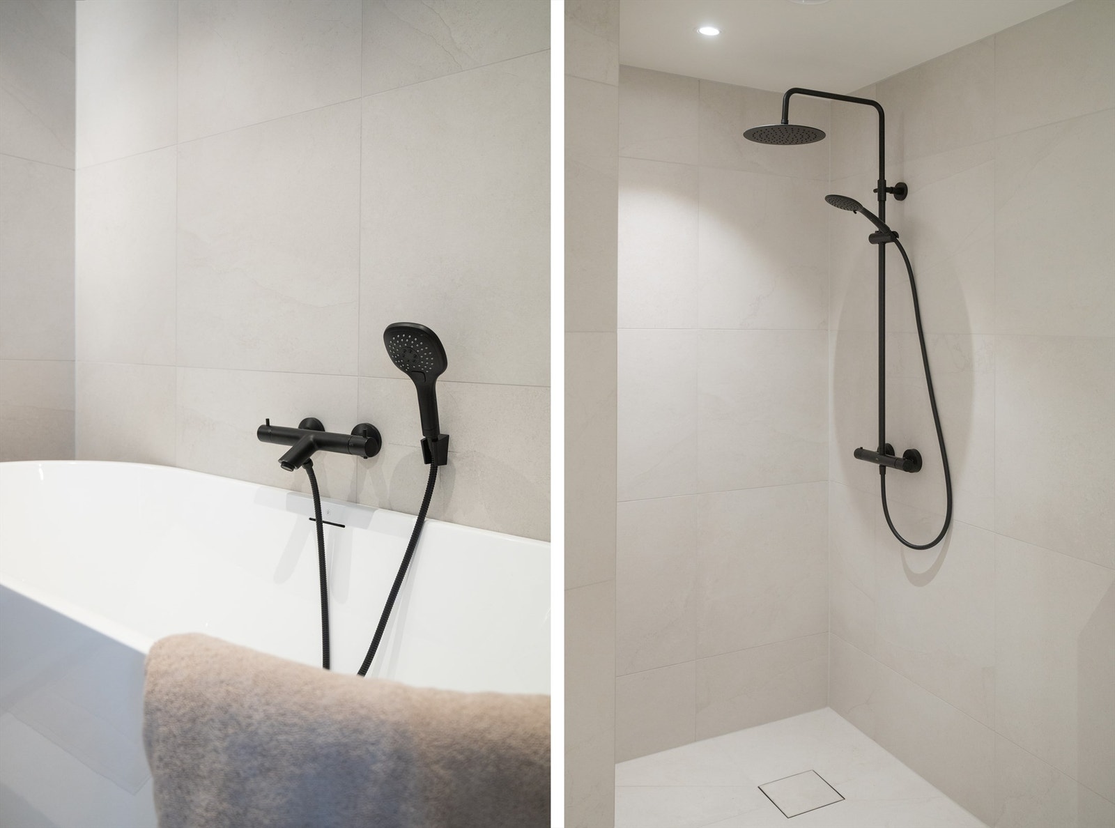 Sorte armaturer gir en tøff kontrast til de lyse overflatene. Galleribilde