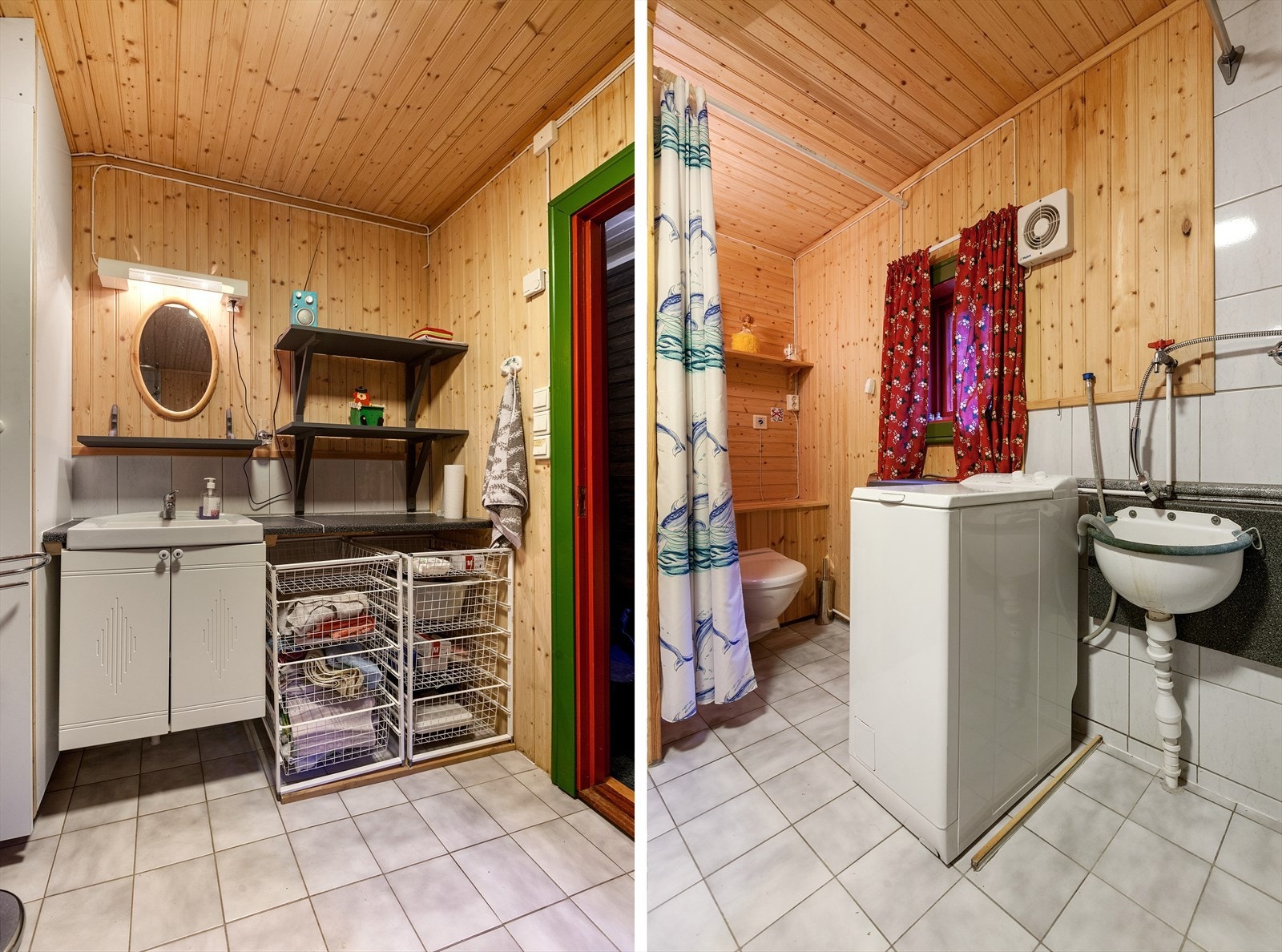 Bad innredet med servant, varmtvannsbereder og opplegg for vaskemaskin Galleribilde