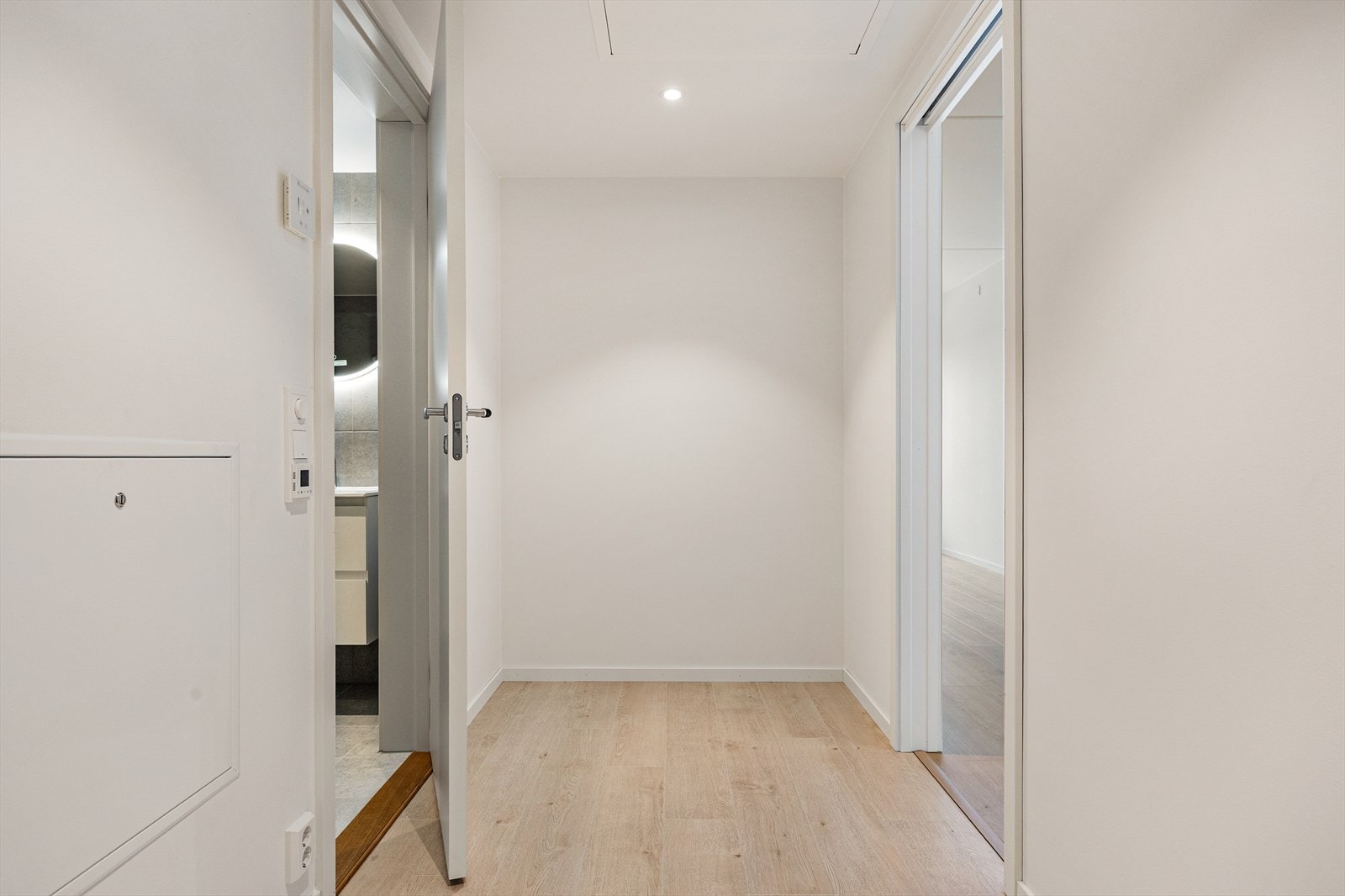 En lys entré ønsker velkommen og gir tilgang til alle leilighetens rom. Galleribilde