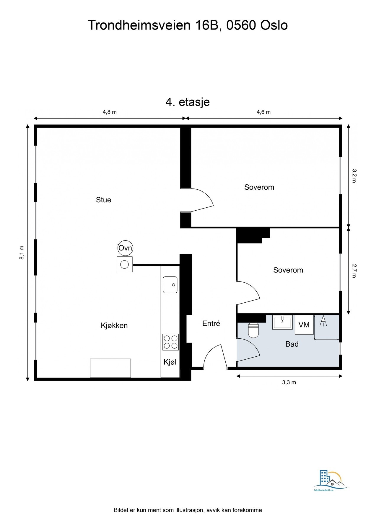 - Plantegning til orientering. Leiligheten disponerer en bod på loftet og i kjeller - Galleribilde