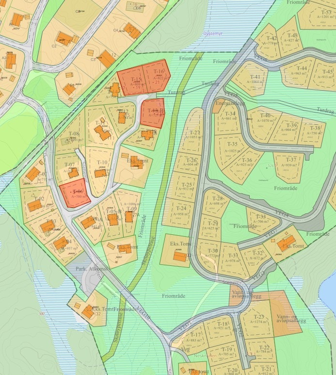 Utsnutt av plankart med tomtene markert Galleribilde