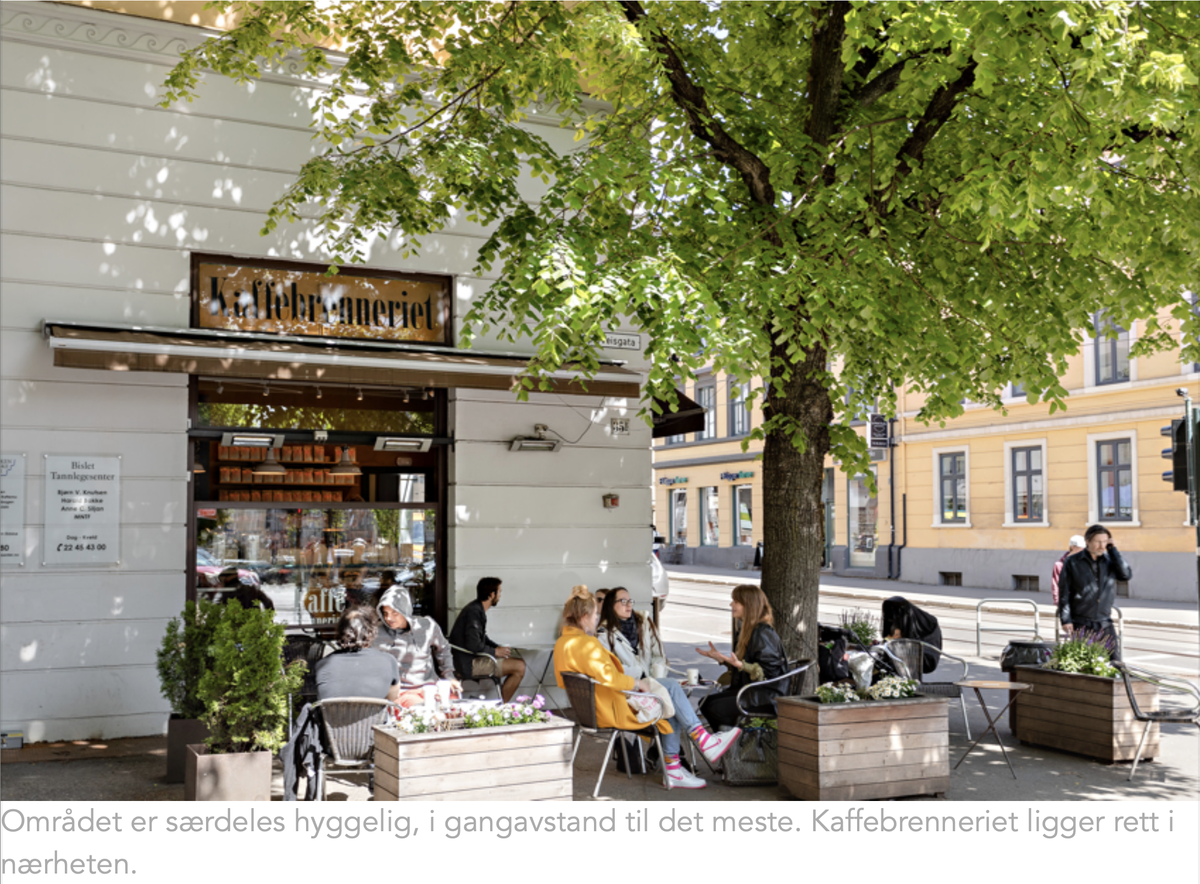 Området er særdeles hyggelig, i gangavstand til det meste. Kaffebrenneriet ligger rett i nærheten. Galleribilde