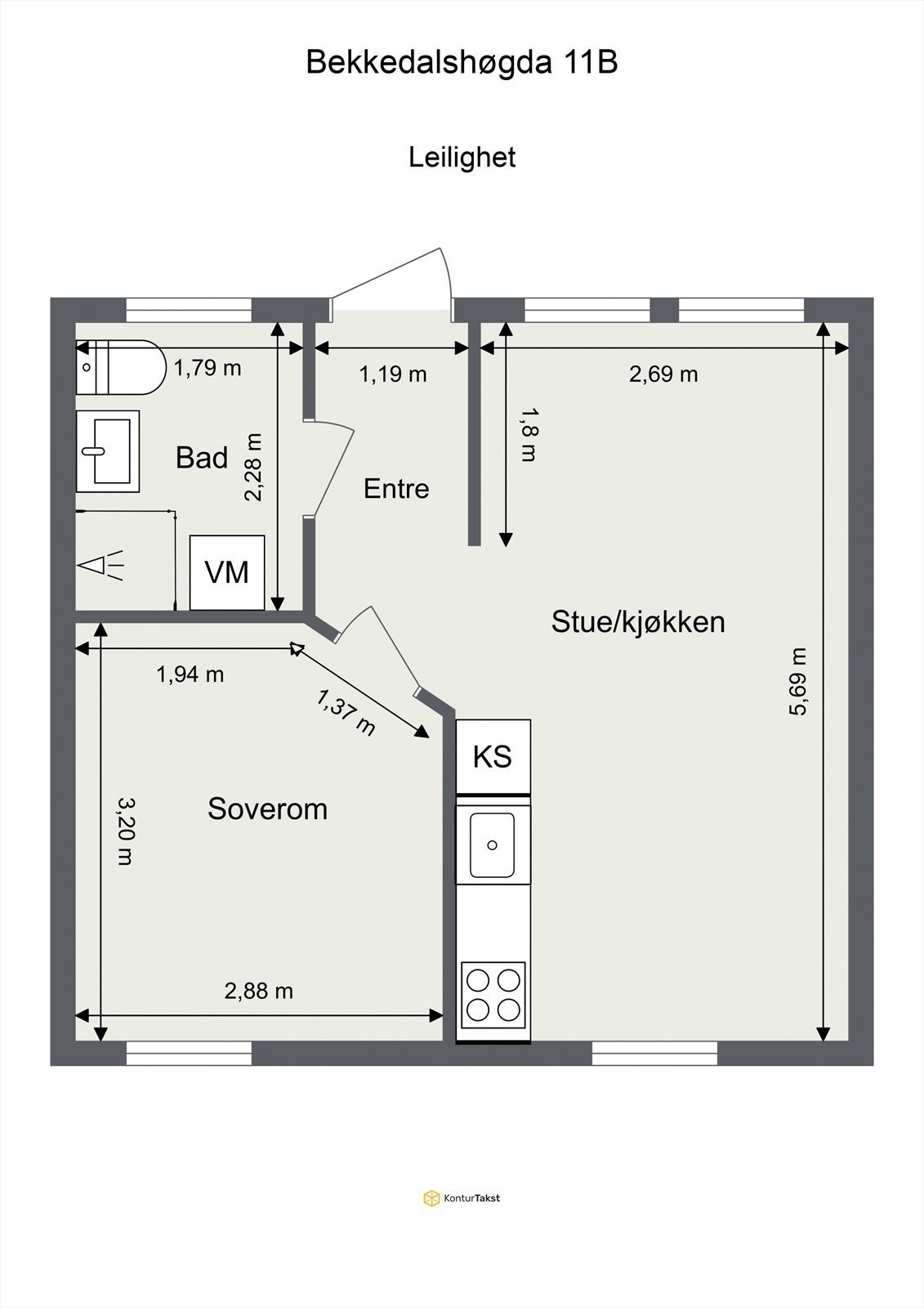 Den separate leiligheten fra 2010 har en arealeffektiv planløsning på 35 m² BRA-i. Galleribilde