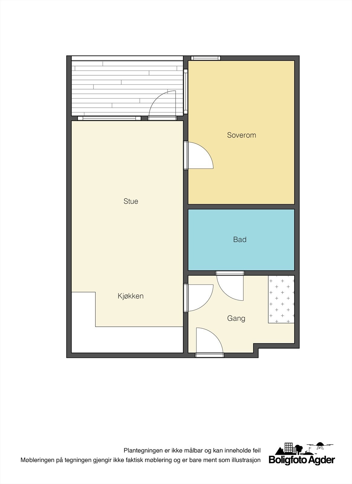 Praktisk planløsning på 43 kvm, pluss balkong Galleribilde