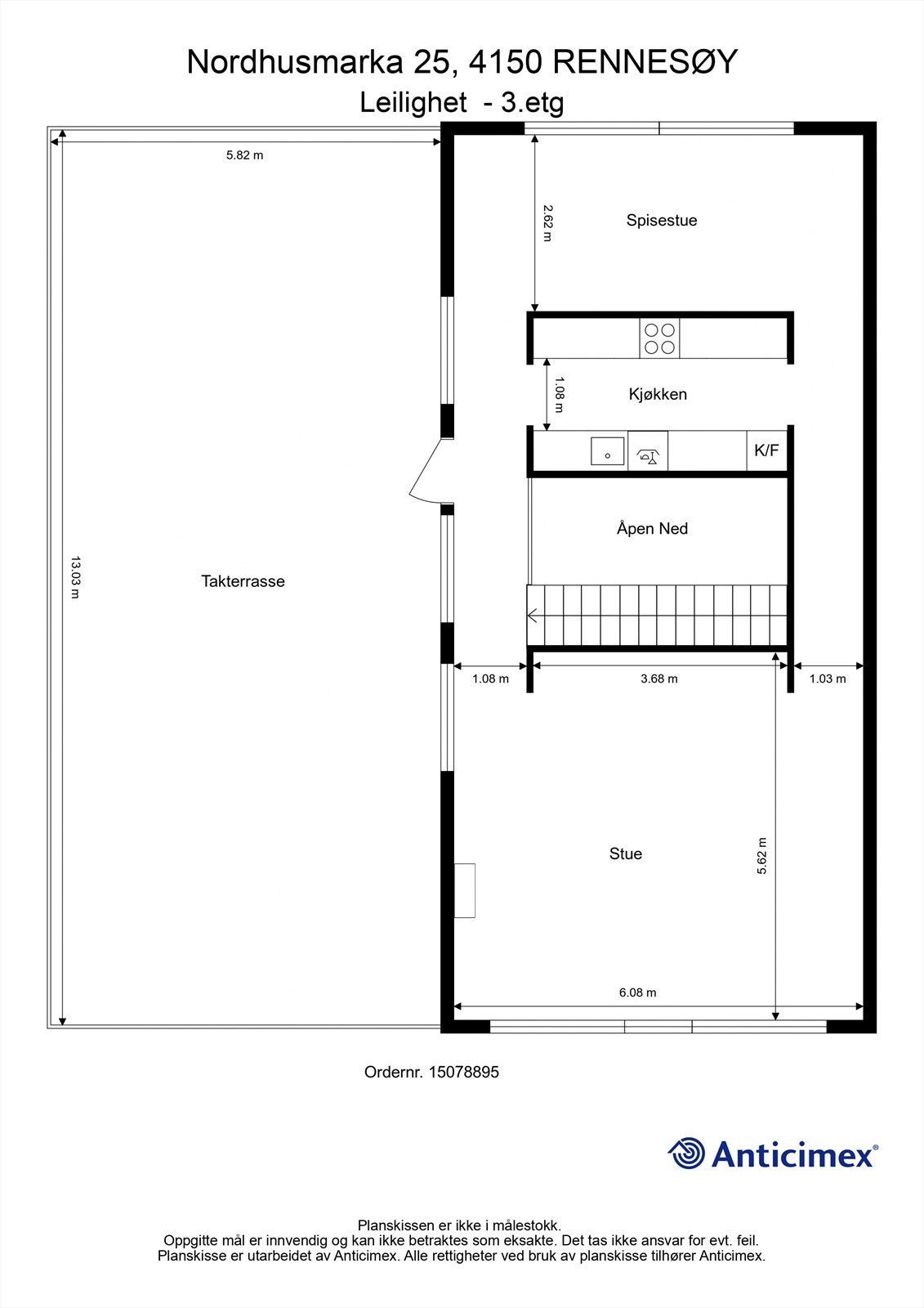 Tredje etasje består av en åpen løsning med stue, spisestue og kjøkken. Galleribilde