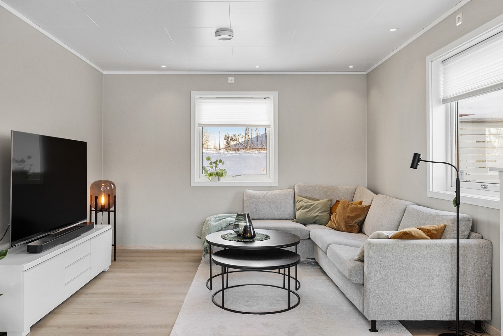 Naturlig sone for TV-krok med plass til sofa og avslapning Galleribilde