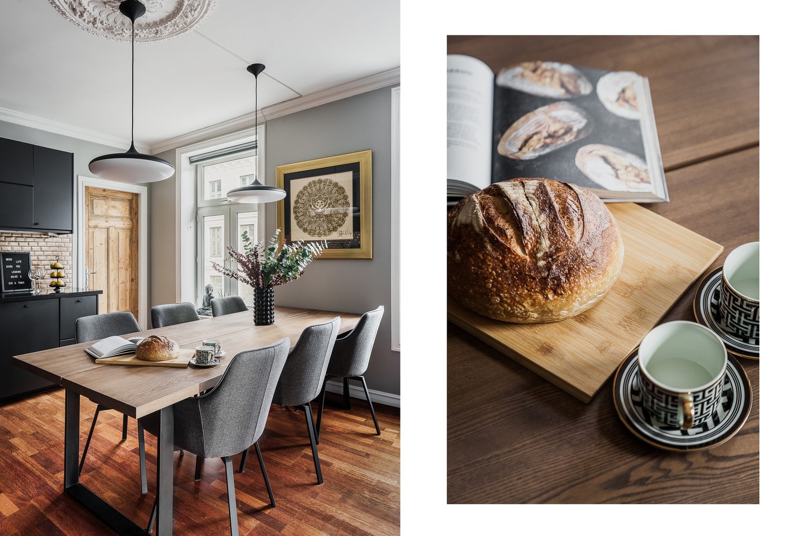 Store vinduer slipper inn rikelig med dagslys på kjøkkenet. Galleribilde