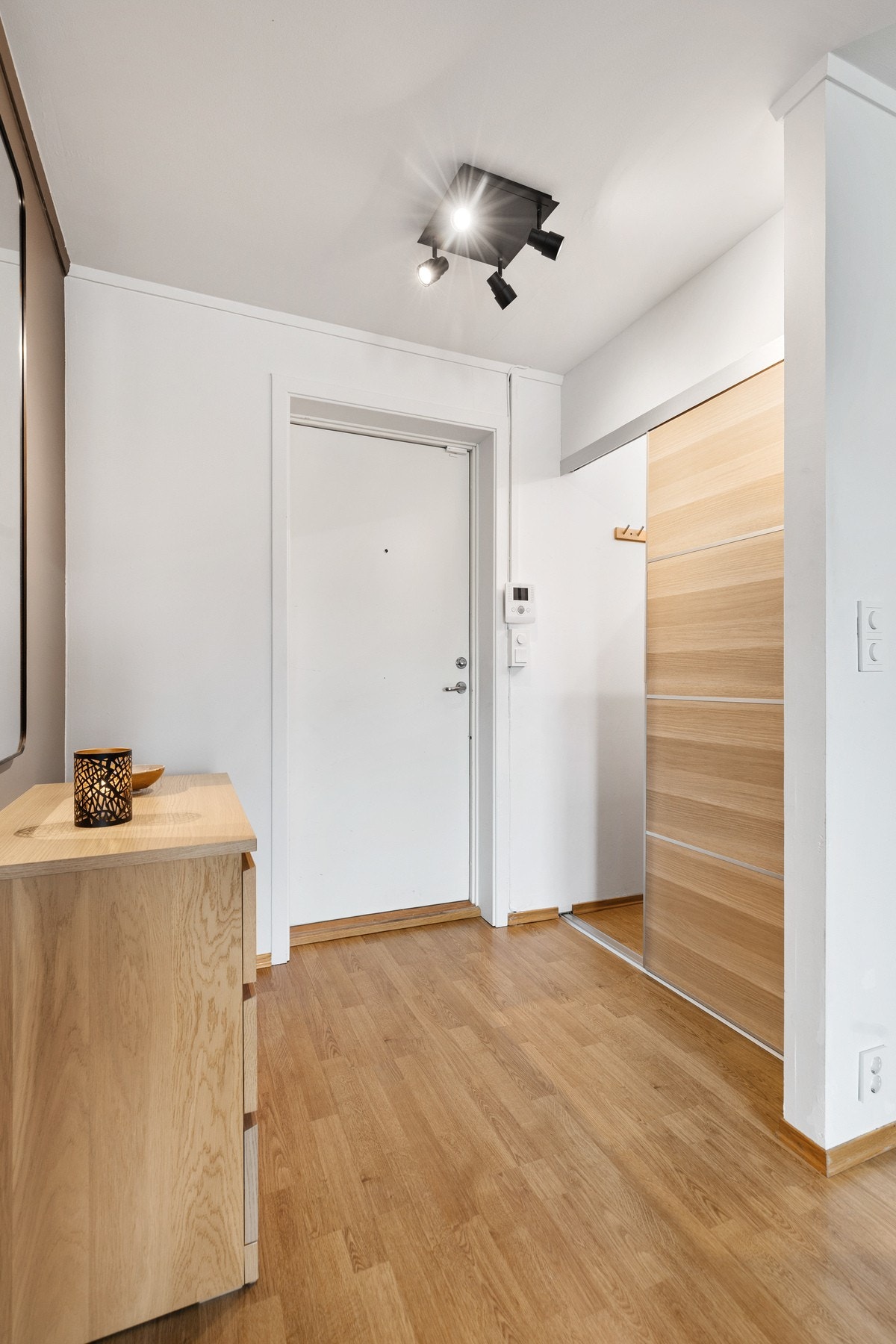 Romslig entré med laminatgulv og slette flater på vegger og i himling Galleribilde