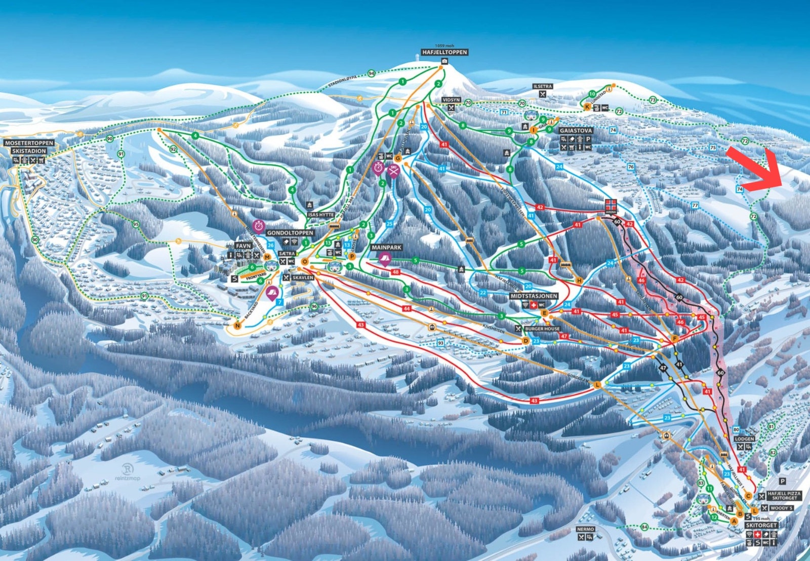 Alpinkart fra Hafjell. Tomteområdet`s ca plassering markert Galleribilde