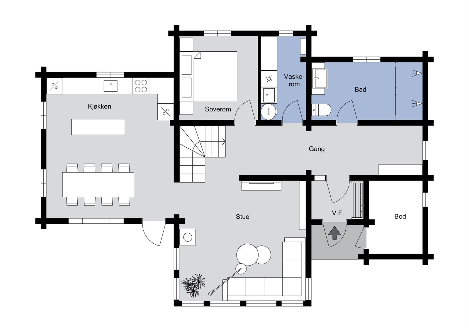 Plantegning - Hovedetasje. Galleribilde