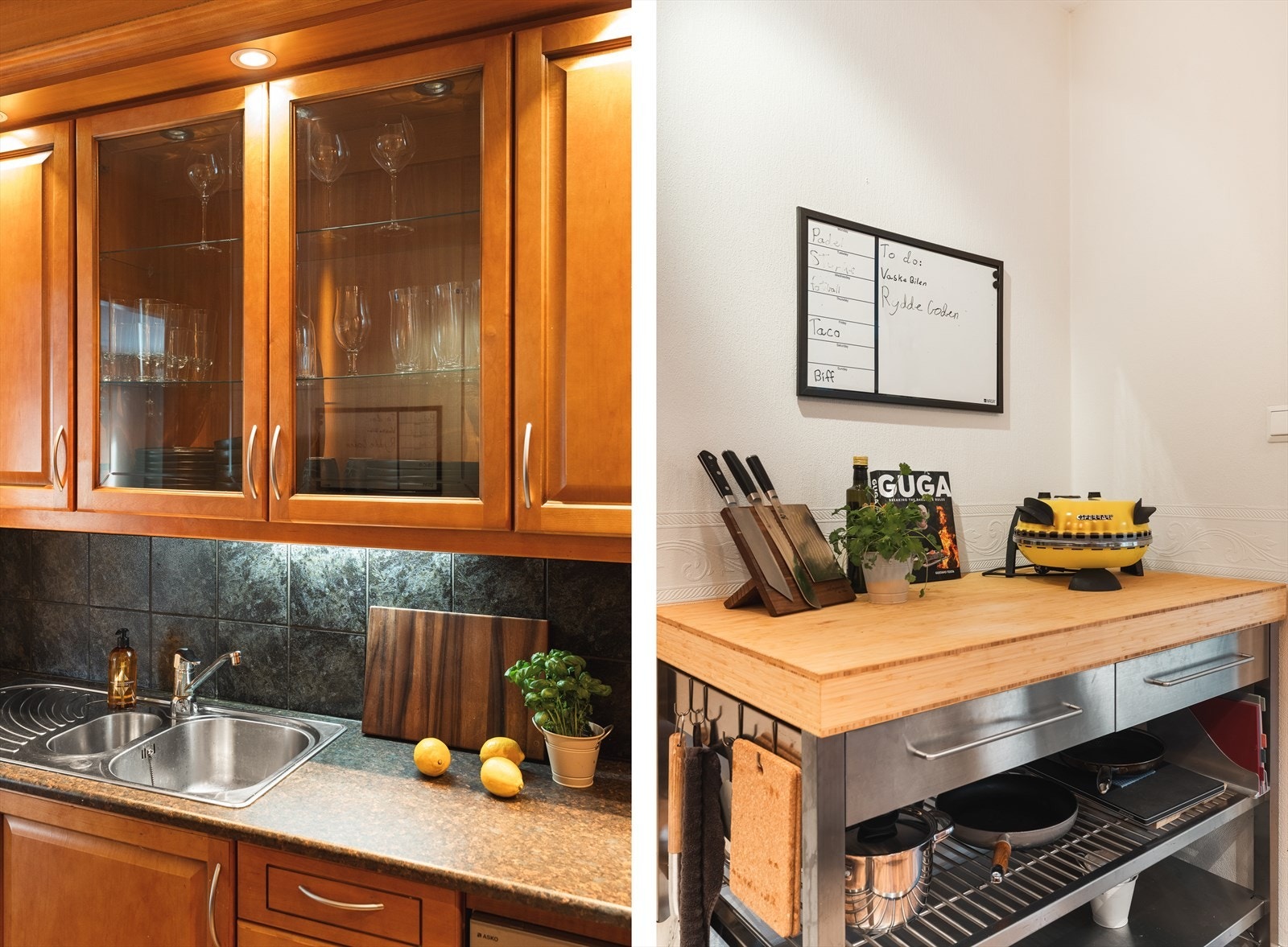 Det er kjøle-/fryseskap, oppvaskmaskin, komfyr, varmtvannstank, nedfelt vask og vannstoppsystem. Galleribilde