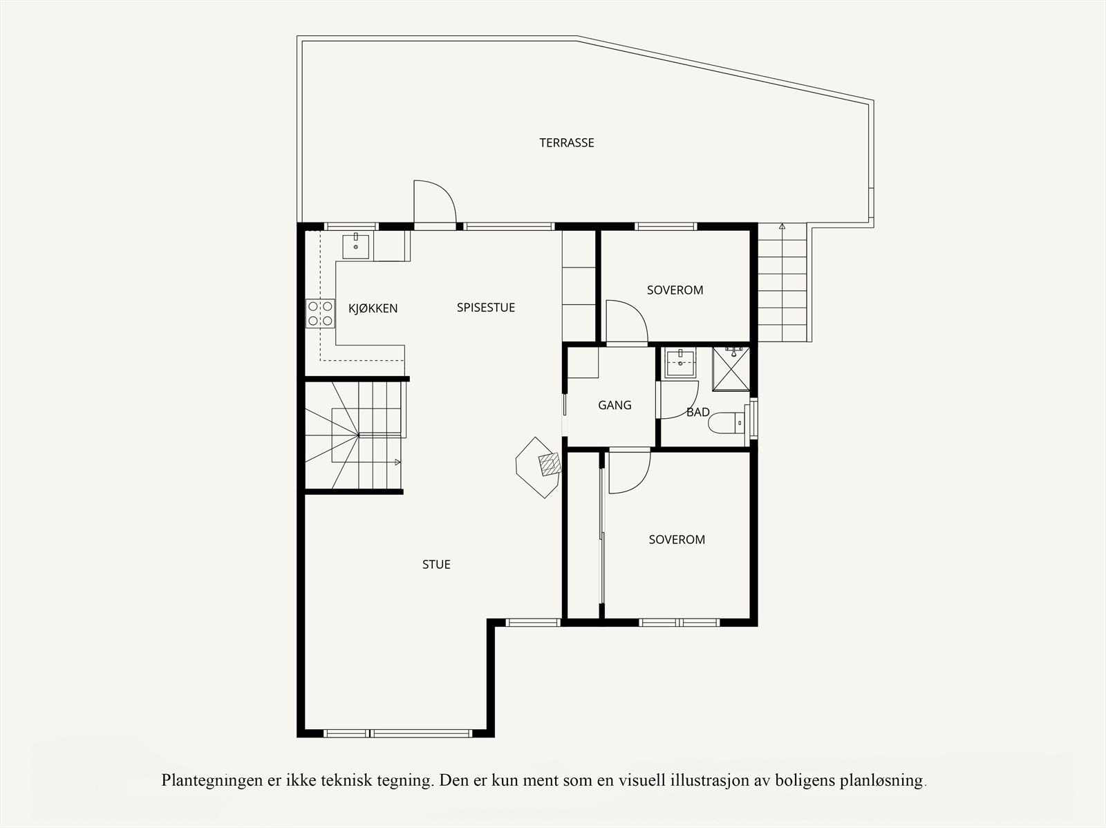 2. Etasje: Mellomgang (3m²), bad (3,1m²), soverom (6,5m²), soverom (11,6m²), stue og kjøkken (46,4m²). Galleribilde
