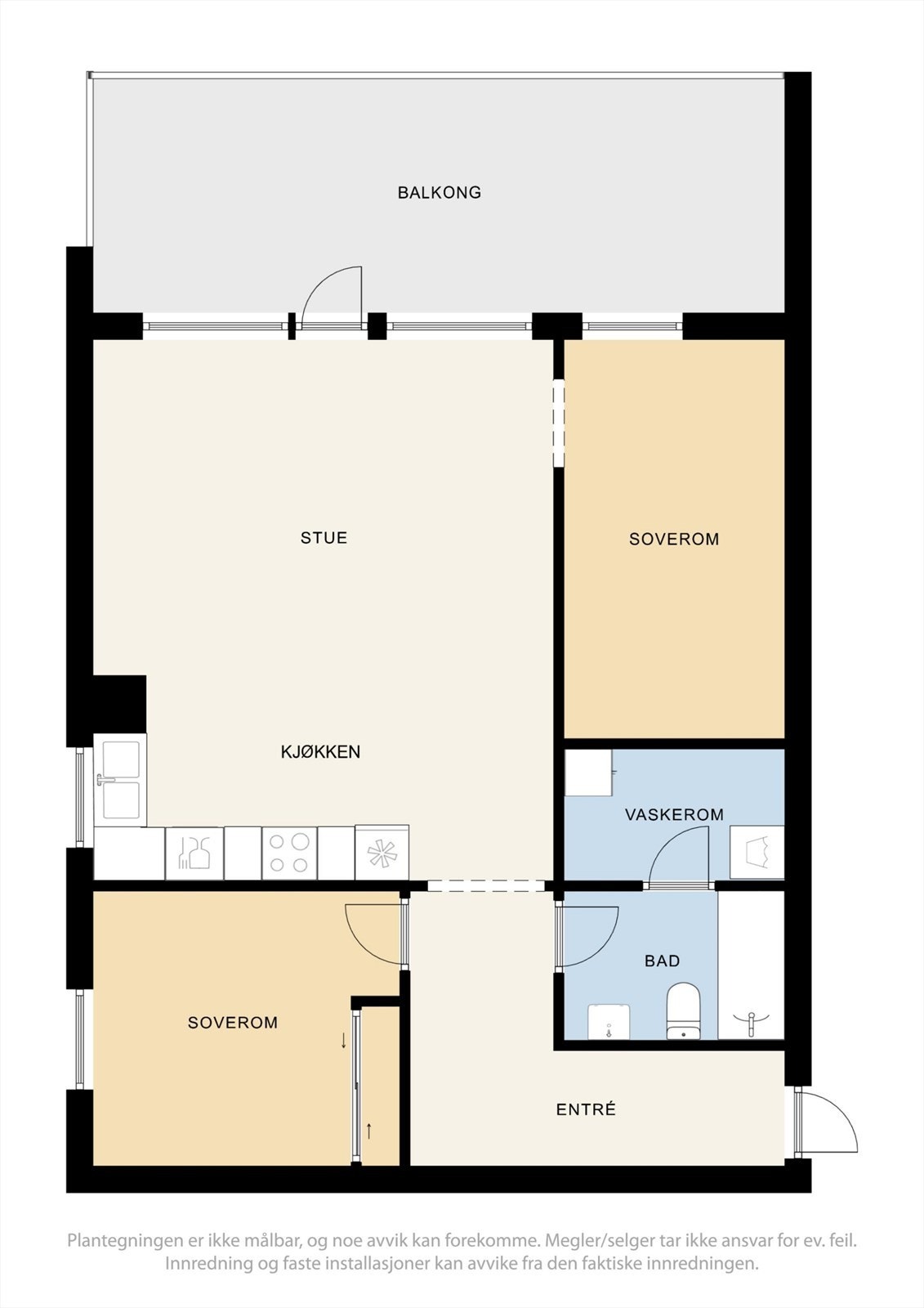 Alternativ planløsning dersom man ønsker å gjøre leiligheten om til 3-roms. Galleribilde