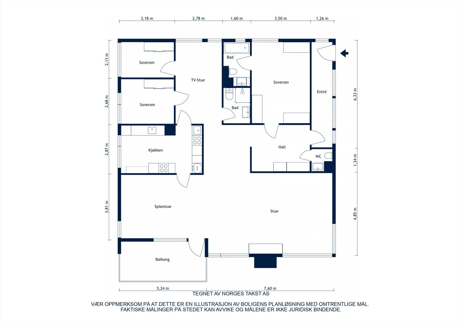 Plantegning 2. etg. med adkomst via heis (par trappetrinn opp fra heisen) Galleribilde