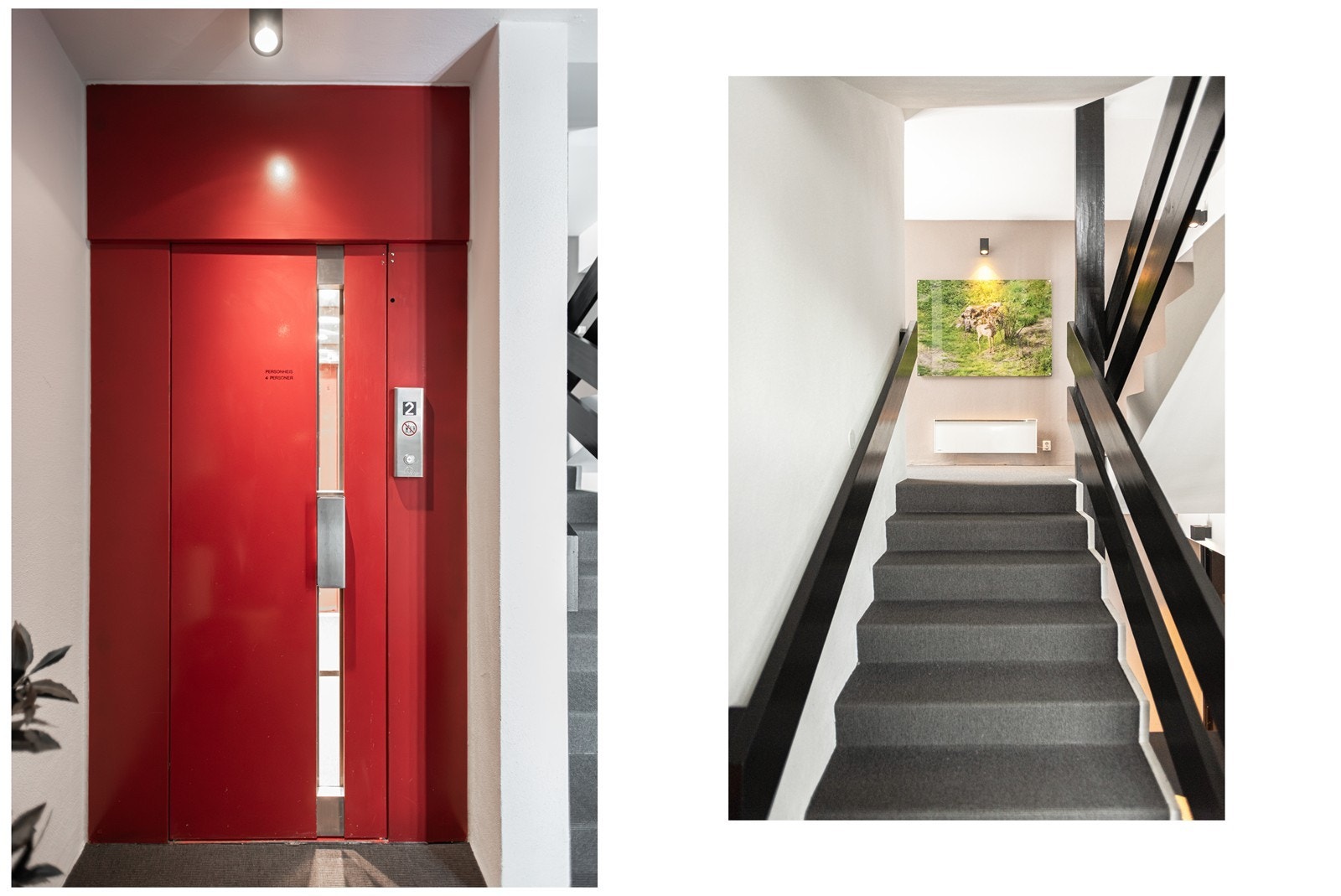 Det er heis i bygget - noen få trapper opp til leiligheten fra heisen Galleribilde