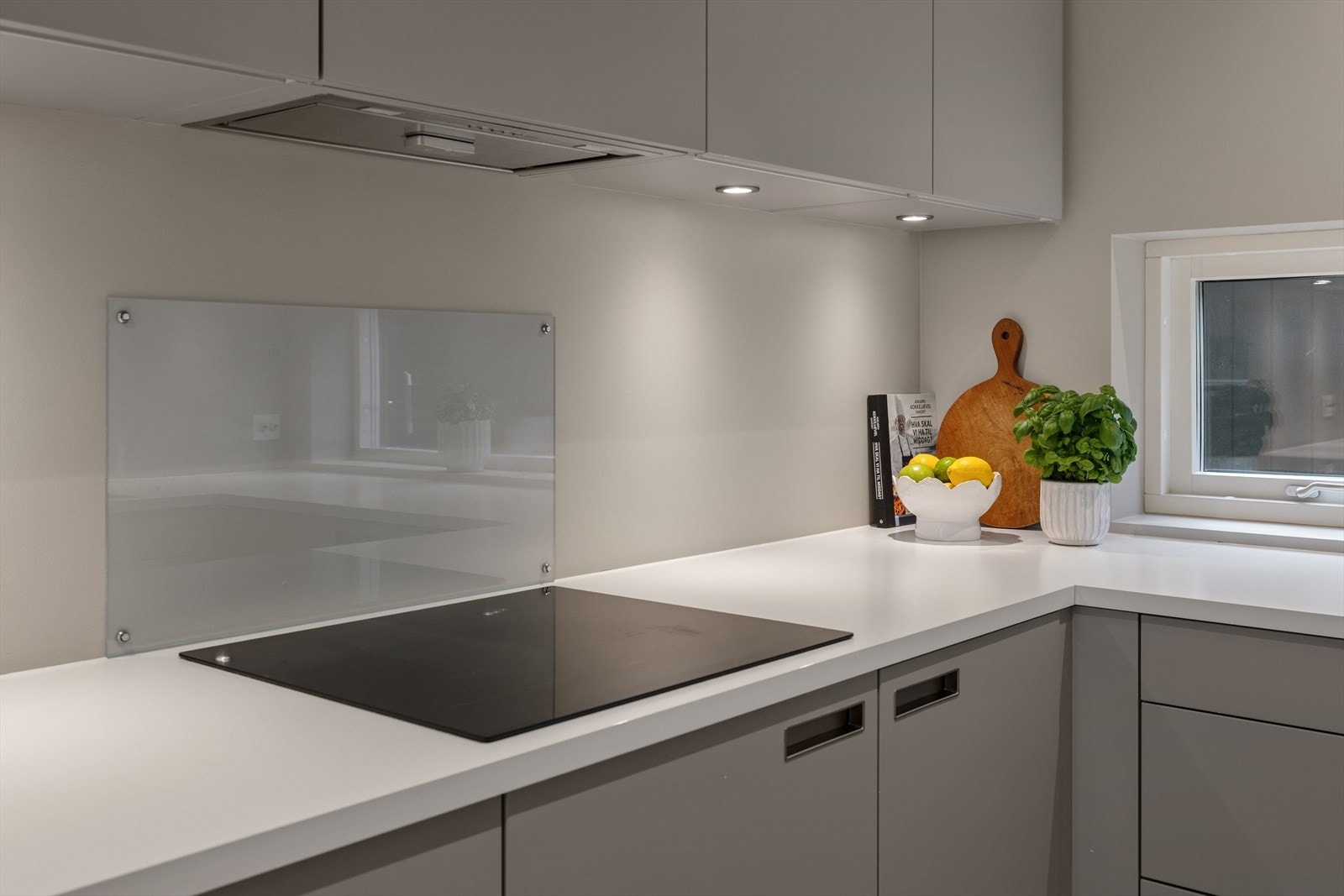 Kjøkkenet er utstyrt med kjøleskap, oppvaskmaskin, platetopp og stekeovn. Galleribilde