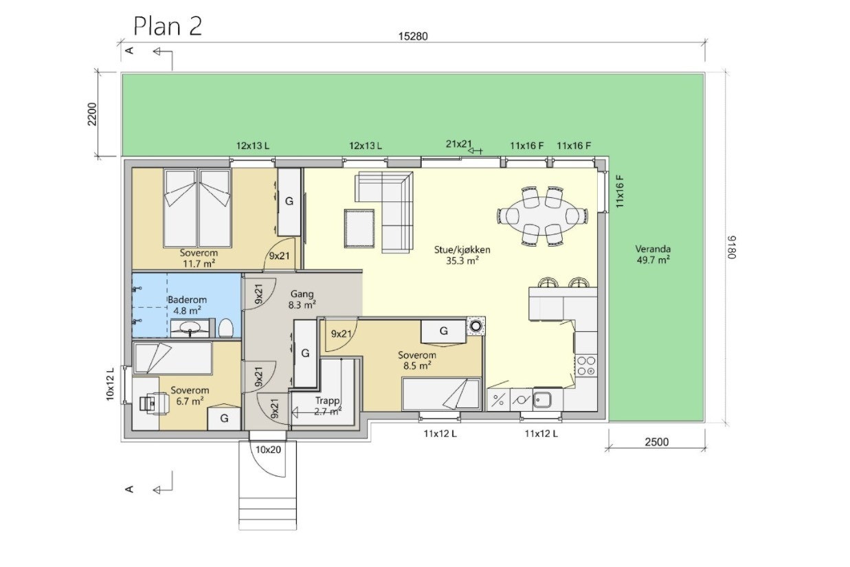 Planløsning, hovedetasje Galleribilde