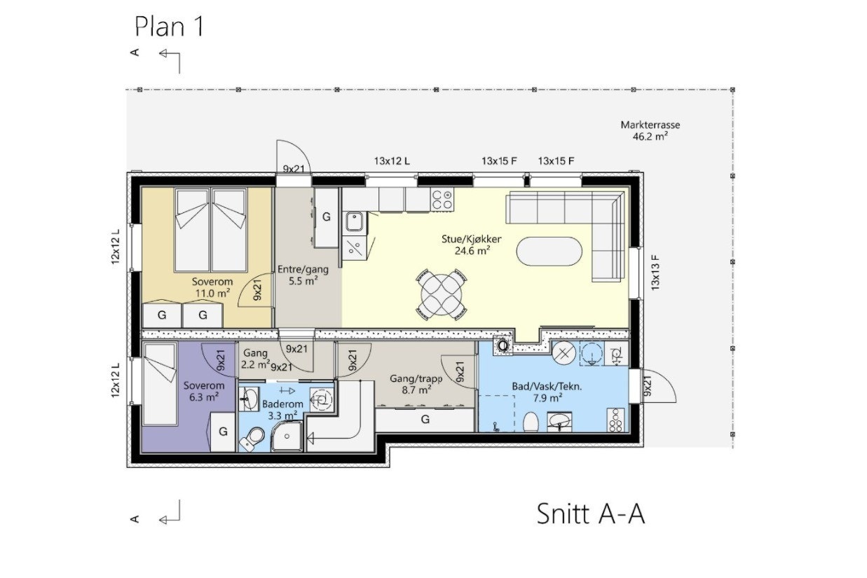 Planløsning, sokkeletasje Galleribilde