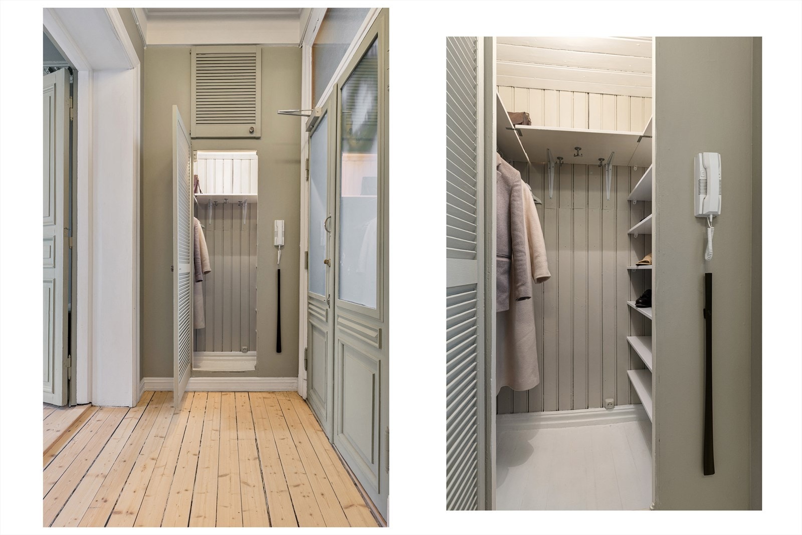 Her finnes et praktisk kott med god oppbevaringsplass til yttertøy, samt rikelig med plass til sko og annet du ønsker å holde skjult og lett tilgjengelig. Galleribilde