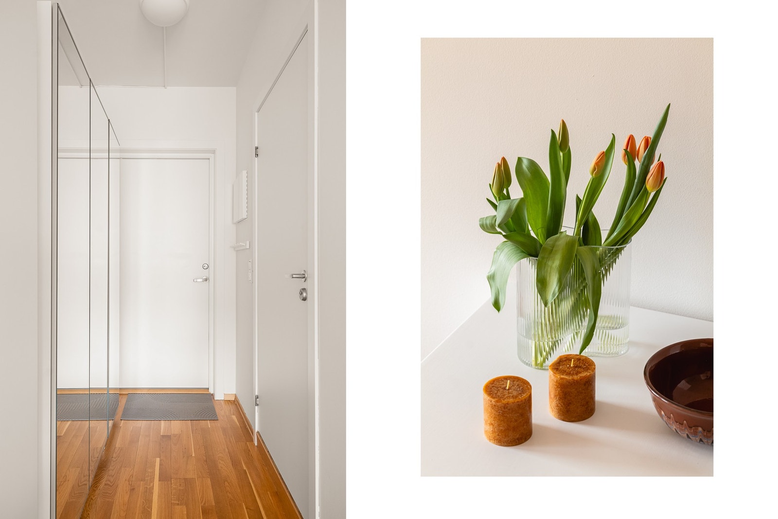 Lyst og pent inngangsparti med god plass til oppbevaring av sko og yttertøy Galleribilde