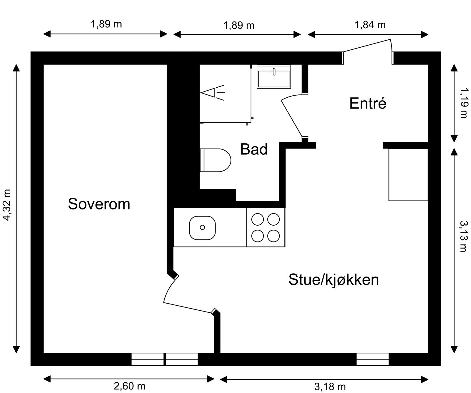 Plantegning. Boligen disponerer også en kjellerbod på 6 kvm. Galleribilde