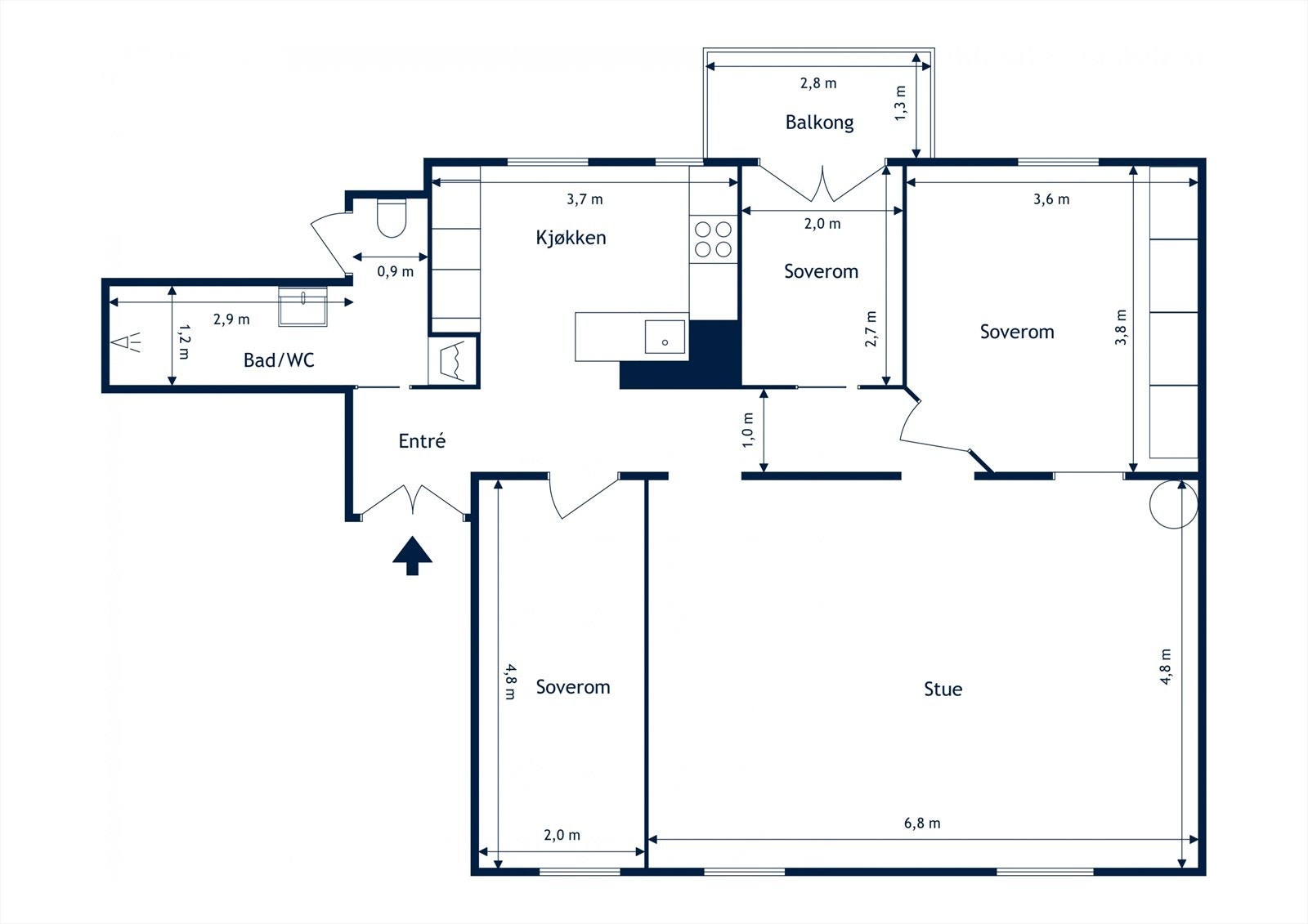 Altnernativ planløsning dersom man ønsker større stue. Galleribilde