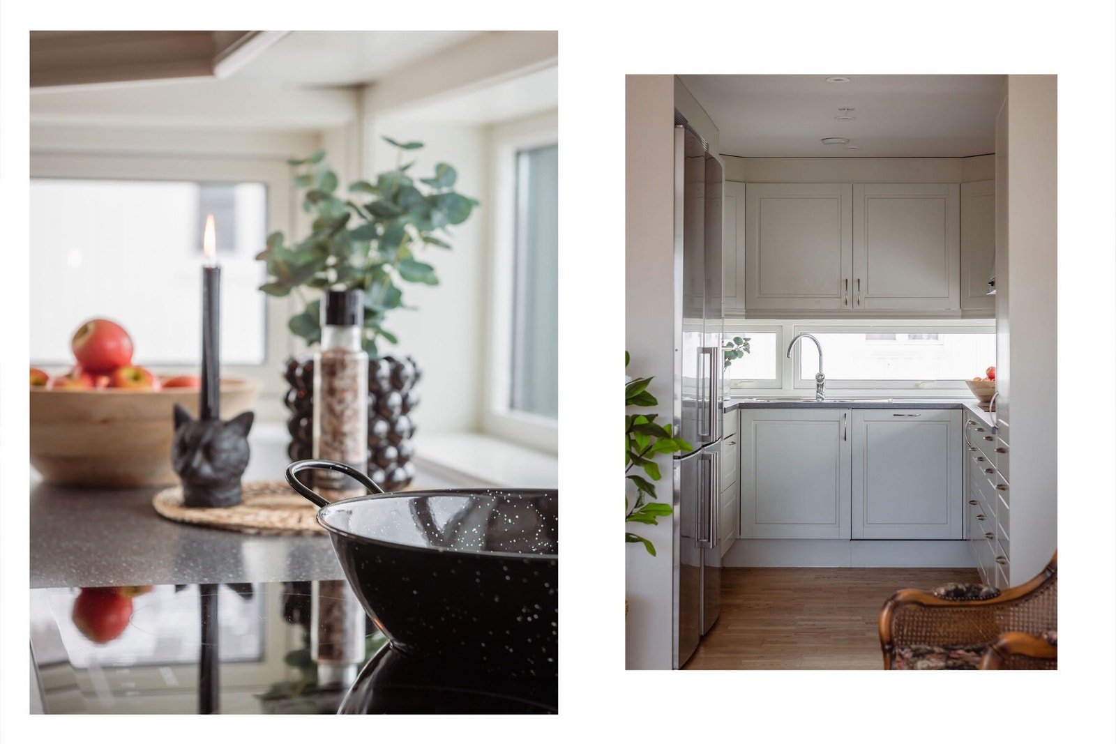 På kjøkkenet er det integrert platetopp, stekeovn og oppvaskmaskin. Kjøleskap og fryseskap følger også med. Galleribilde