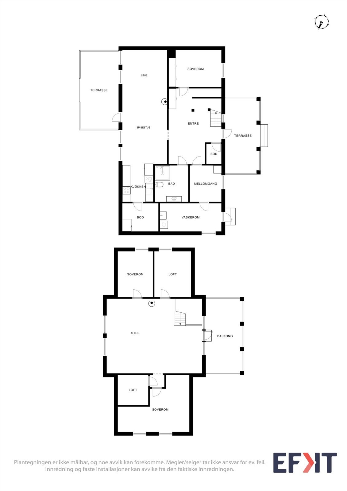 Plantegningene gir en god oversikt over boligens to etasjer og totale romfordeling. Galleribilde