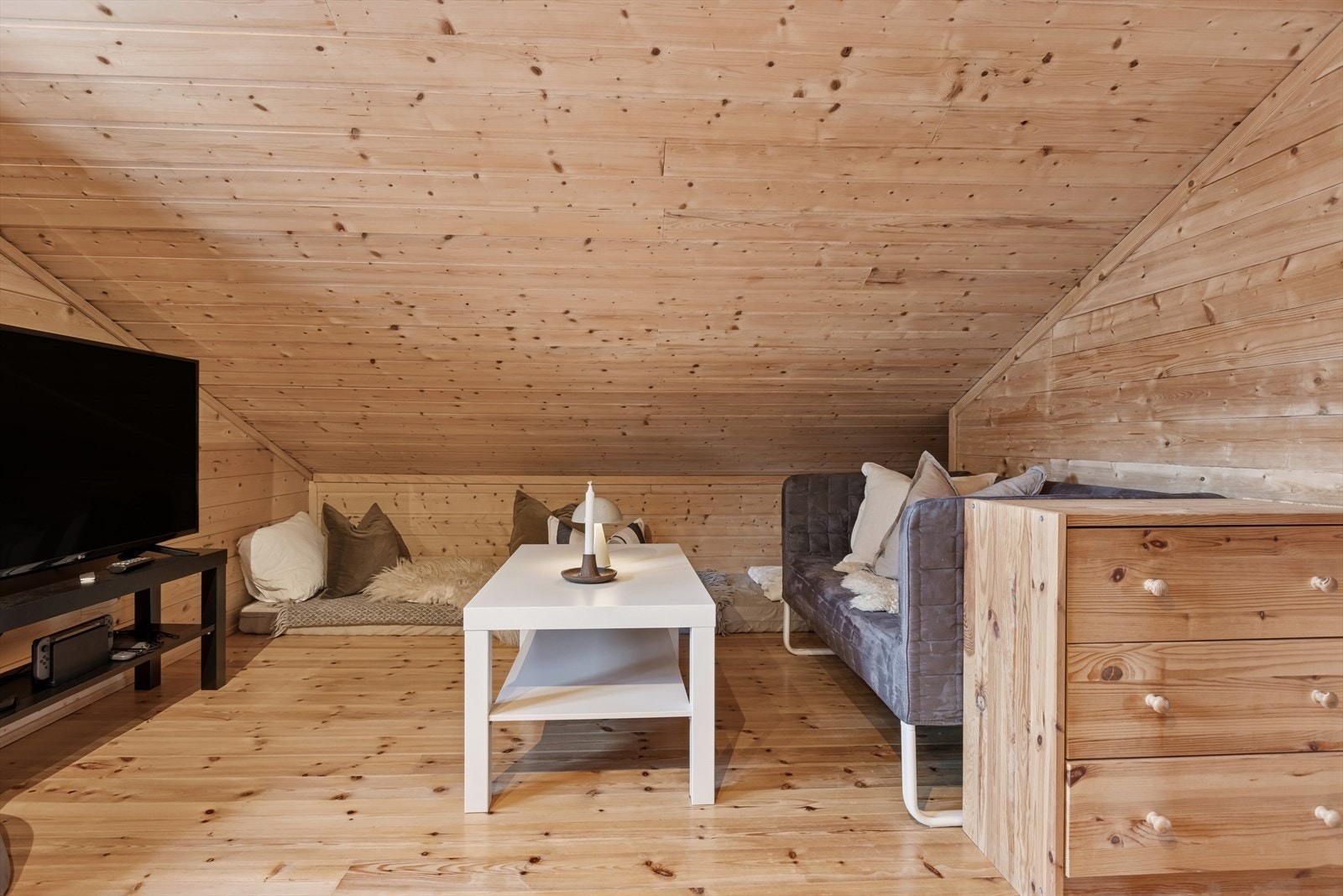 Selv om arealet ikke inngår i det målbare bruksarealet pga. takhøyden, utgjør det en betydelig del av hyttens totale plass. Galleribilde