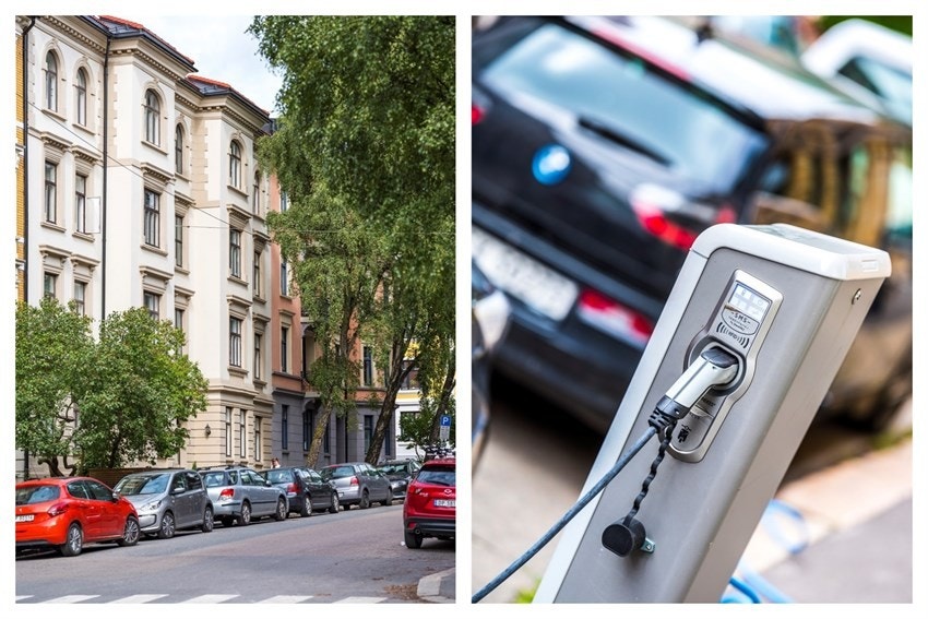 Det er beboerparkering, samt ladestasjon for el-bil i gaten. Galleribilde