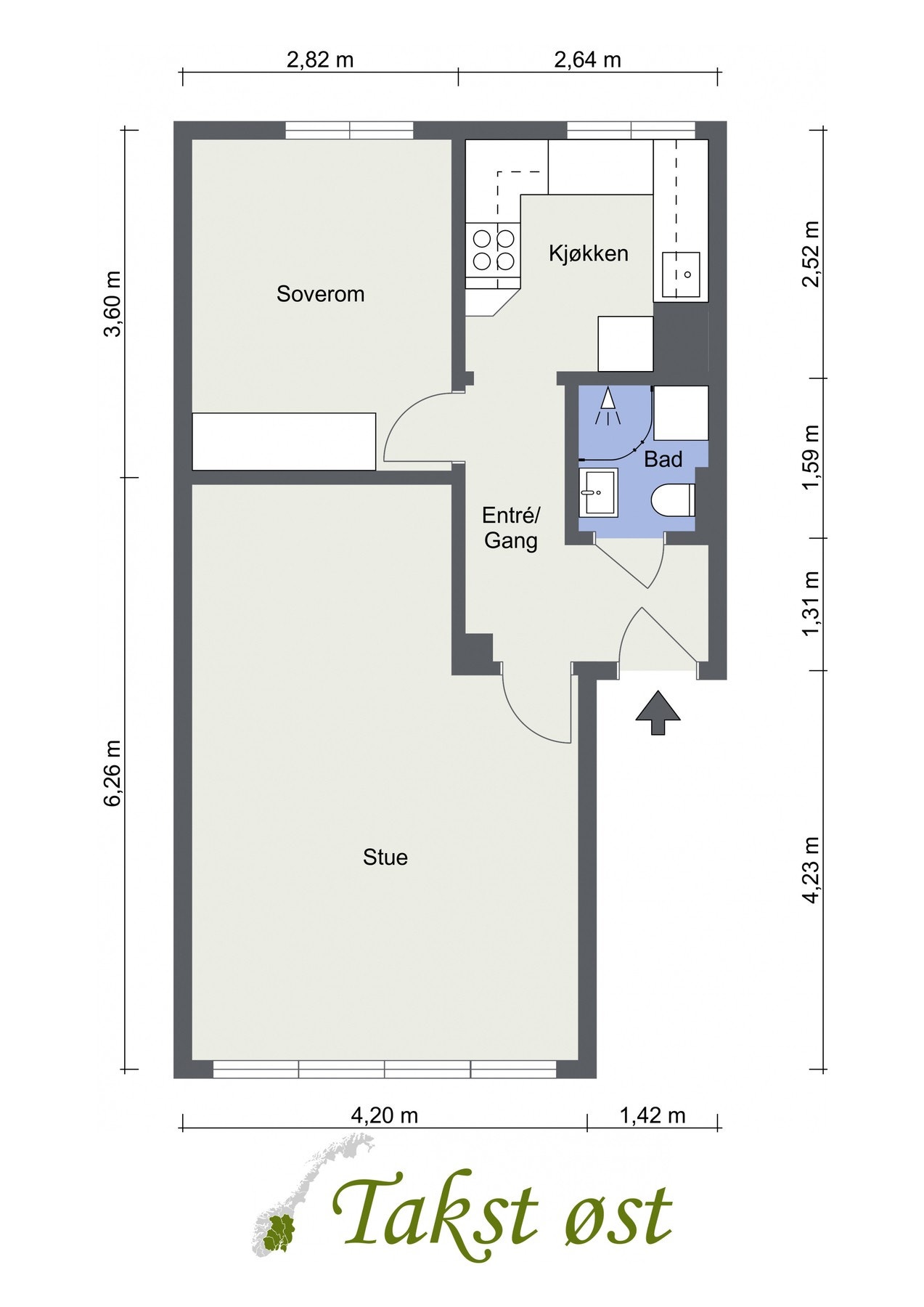 Før vi går videre er det greit å ta en titt på den praktiske planløsningen. I tillegg disponerer leiligheten en kjellerbod på 4 kvm. Galleribilde
