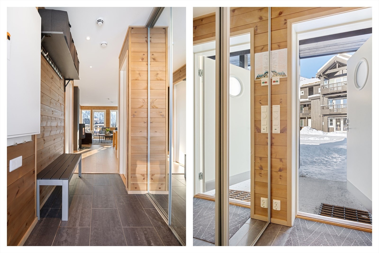 Leiligheten har en romslig og innbydende entré med flislagt gulv og varmekabler - praktisk og komfortabelt, spesielt i vinterhalvåret. Galleribilde