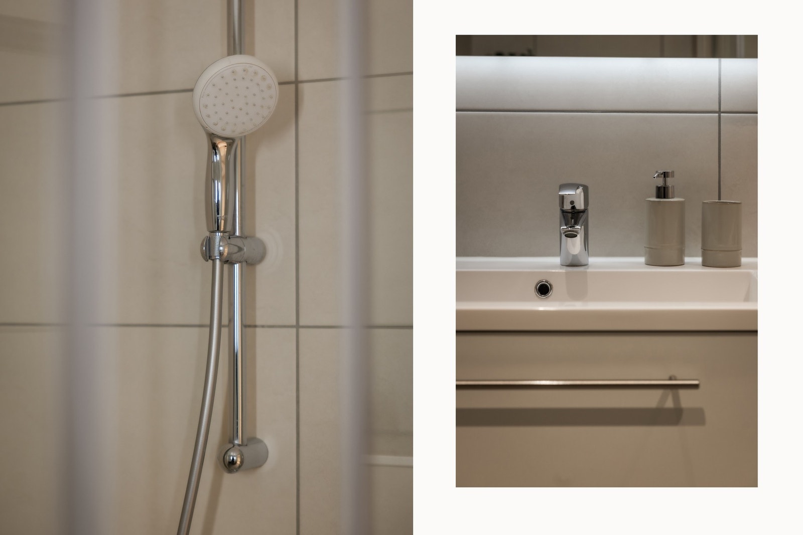 Delikat baderom med gulvvarme og opplegg for vaskemaskin og tørketrommel Galleribilde